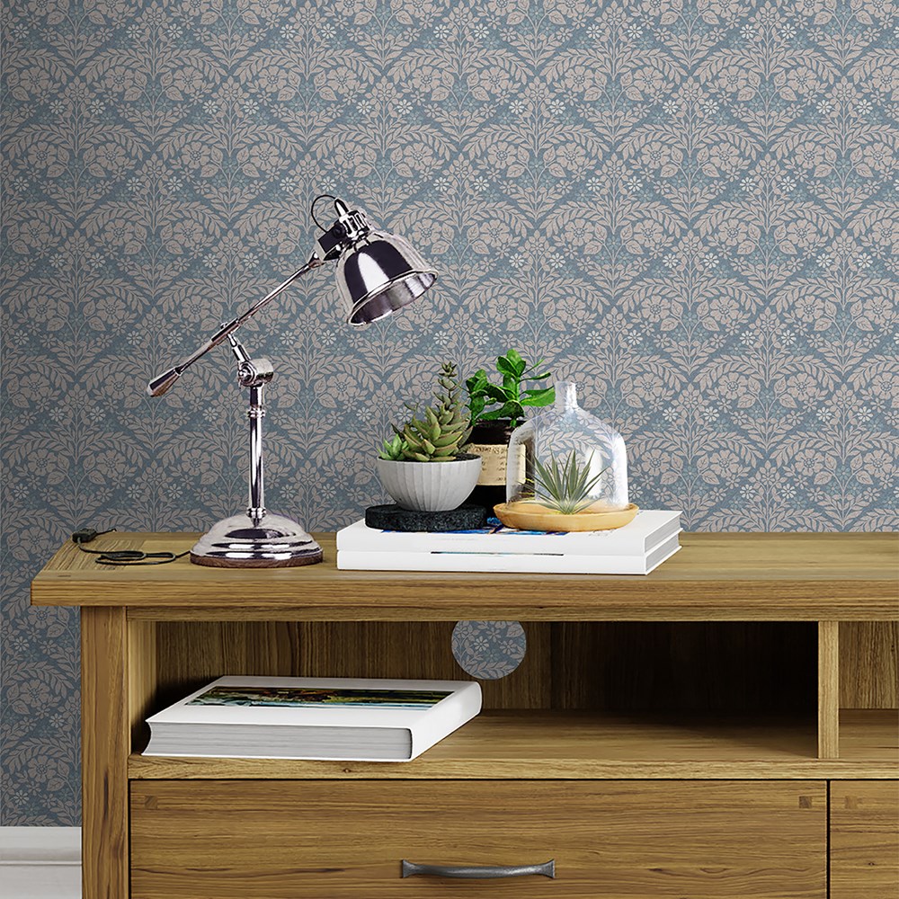 Margam Floral Wallpaper 118489 by Laura Ashley in Newport Blue